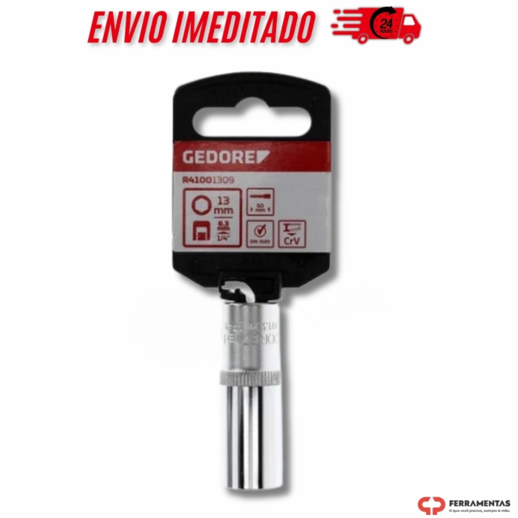 Chave Soquete Sextavado Longo de 13mm com Encaixe de 1/4 Pol  - Gedore Red