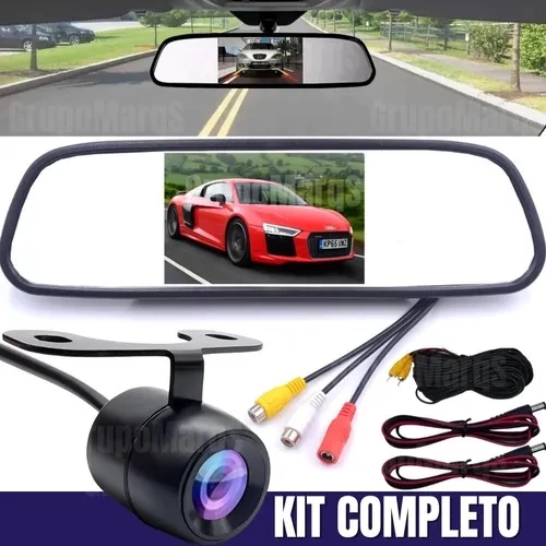 Retrovisor Visor Espelho Tela Lcd Veicular + Câmera De Ré em Oferta na Shopee