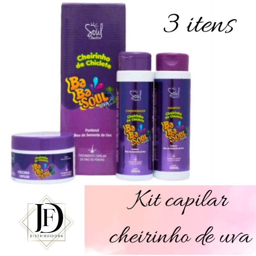 Kit Capilar 03 produtos Cheirinhode Chiclete BabaSoul Uva (Shampoo 300ml+ Condicionador 300ml+ Máscara 250ml) Soul