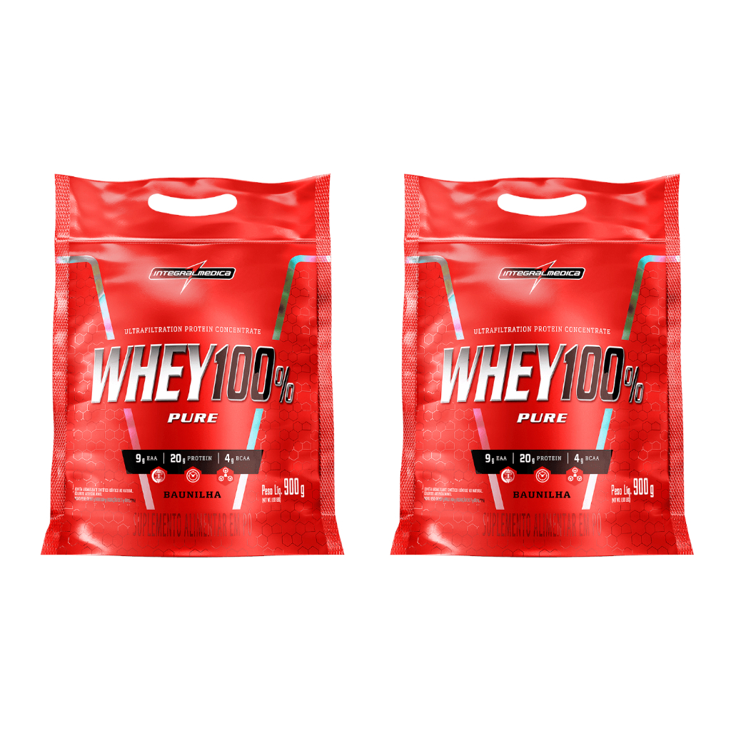 Kit - 2 Whey 100% Pure Refil de 900g - IntegralMedica em Oferta na Shopee