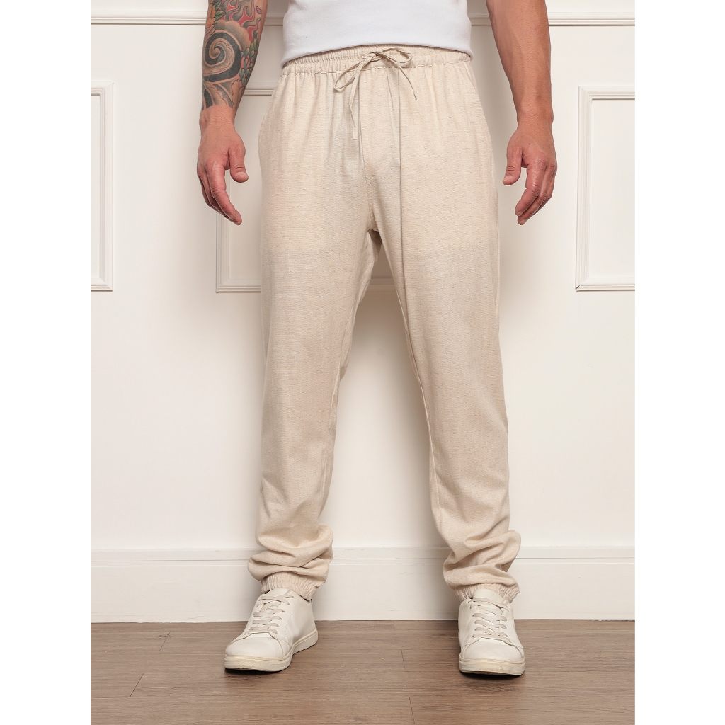 Calça Jogger Masculino Linho Unisex Elegante Elastico Basico Comfortável Soltinho Trabalho