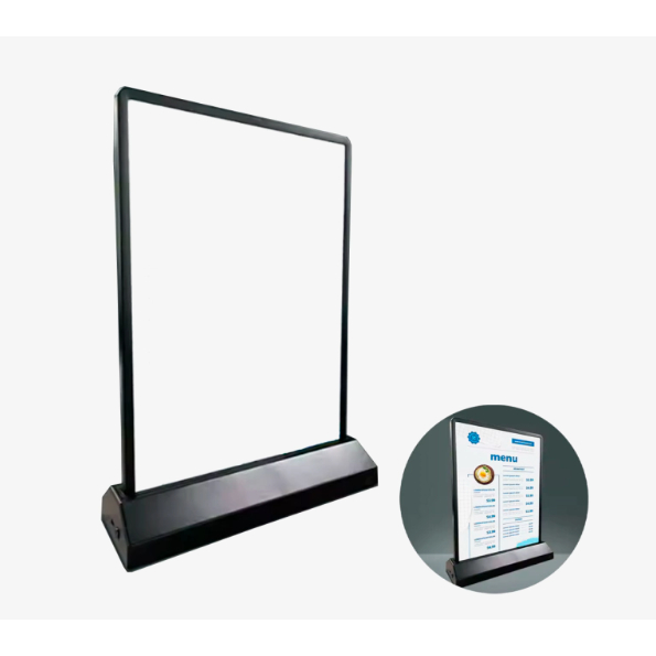 Painel Luminoso Expositor Vidro Led Preto Porta Panfleto Branco Frio 30x22