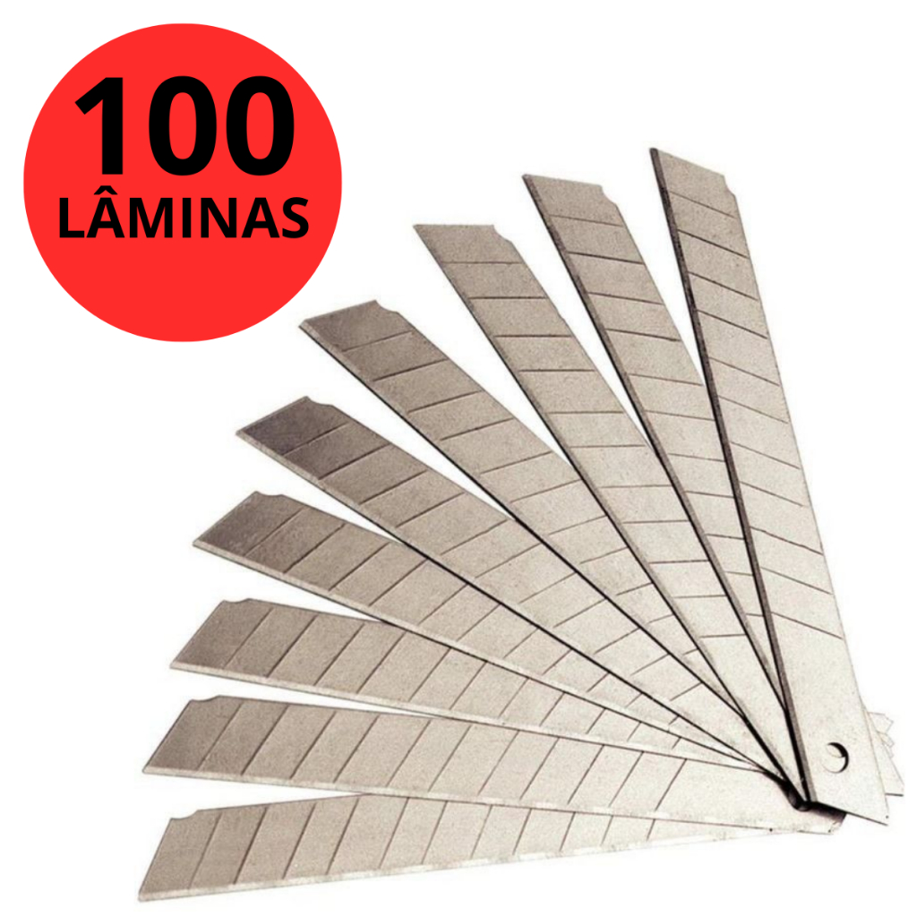 Lâmina para Estilete de Corte 9mm Tipo Estreita em Aço Carbono Caixa com 100 Unidades