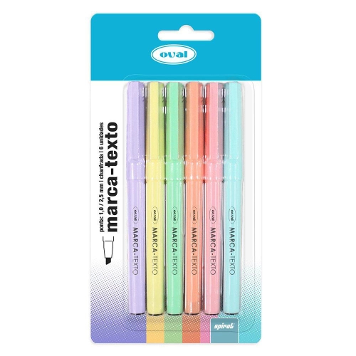 Pincel marca texto 6 cores pastel Oval