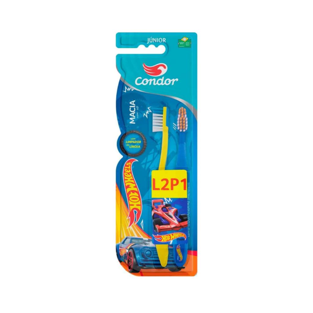 Kit Escova de Dente Condor Júnior Hot Wheels com 2 unidades