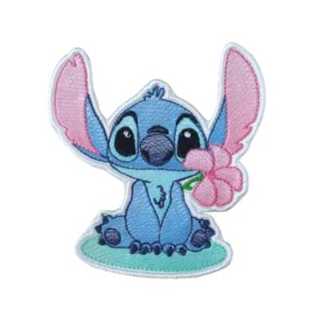 01 PATCH BORDADO TERMOCOLANTE STITCH COM FLOR em Oferta na Shopee