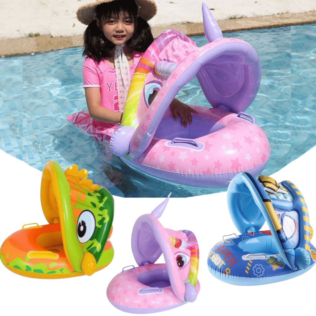 Boia de Bebê com Cobertura 6 Meses de Idade Bote com Assento Fralda e Proteção do Sol Menino Menina