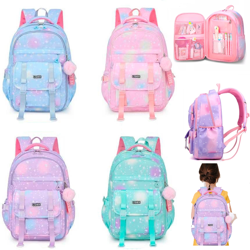 Mochila escolar menina impermeável super resistente abertura geladeira compartimento para objetos