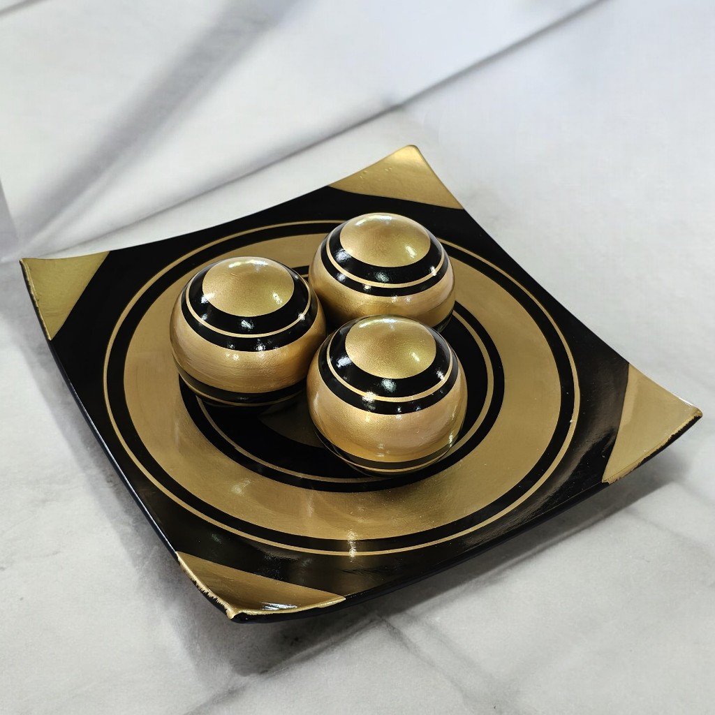 Fruteira Quadrada c/3 Bolas Esferas Cerâmica Decoração Sala Centro de Mesa Escritório Feita à Mão em Oferta na Shopee