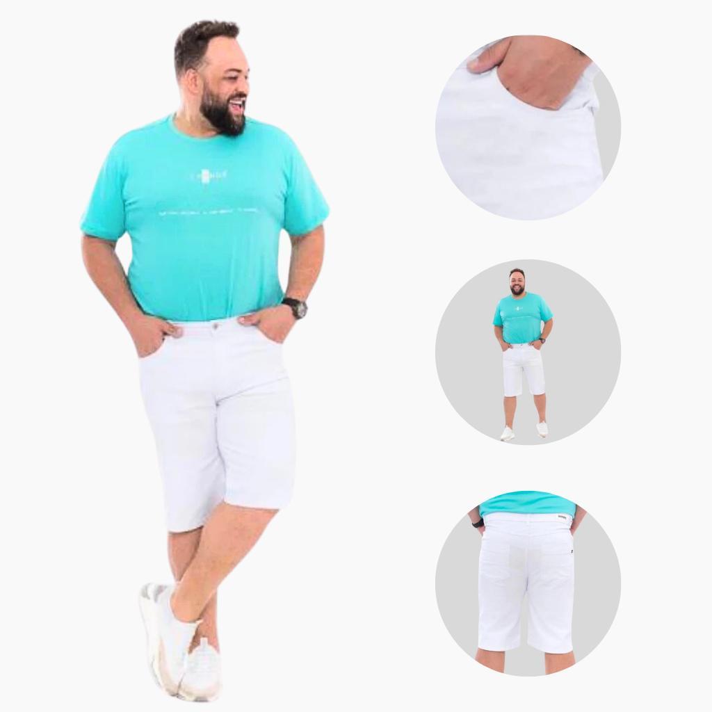 Bermuda Short Jeans Masculino Sarja Plus Size Tamanho Grande Lycra Elastano Reforçada Bolso Elástica