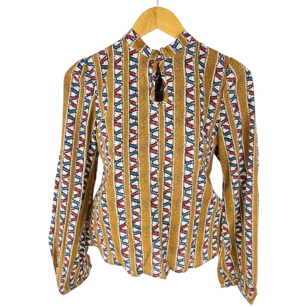 Camisa Estampada Listrada Manga Longa Gola Alta Feminina Com Laço Várias Cores