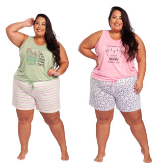 Kit 2 Pijama Short Doll Plus Size Baby Doll Malha Moda Femninina Conjunto Plus Size