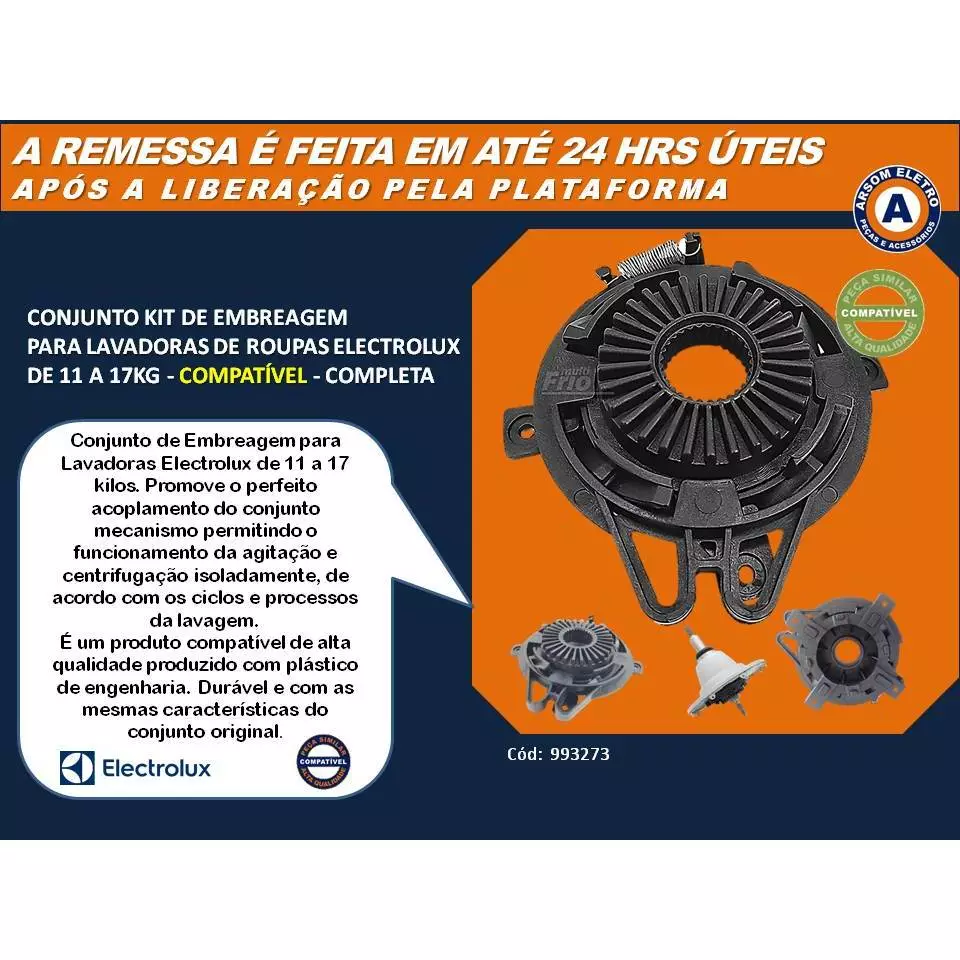 Conjunto Kit de Embreagem Para Lavadoras de Roupas Electrolux de 11 a 17kg - Compatível - 993273