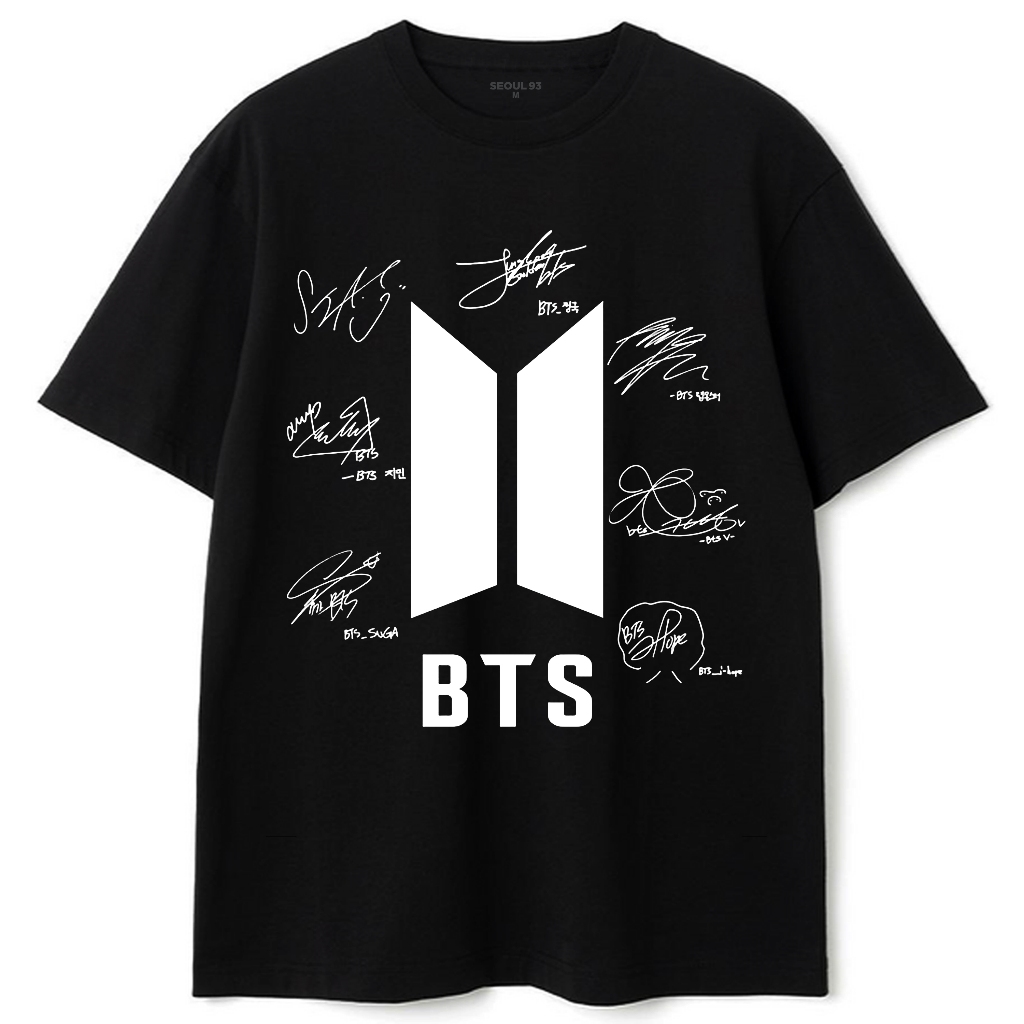 Camiseta Oversized BTS Assinaturas de todos Suga, V, Rm, J-Hope, Jin, Jimin e Jung Kook Bts Army em Oferta na Shopee