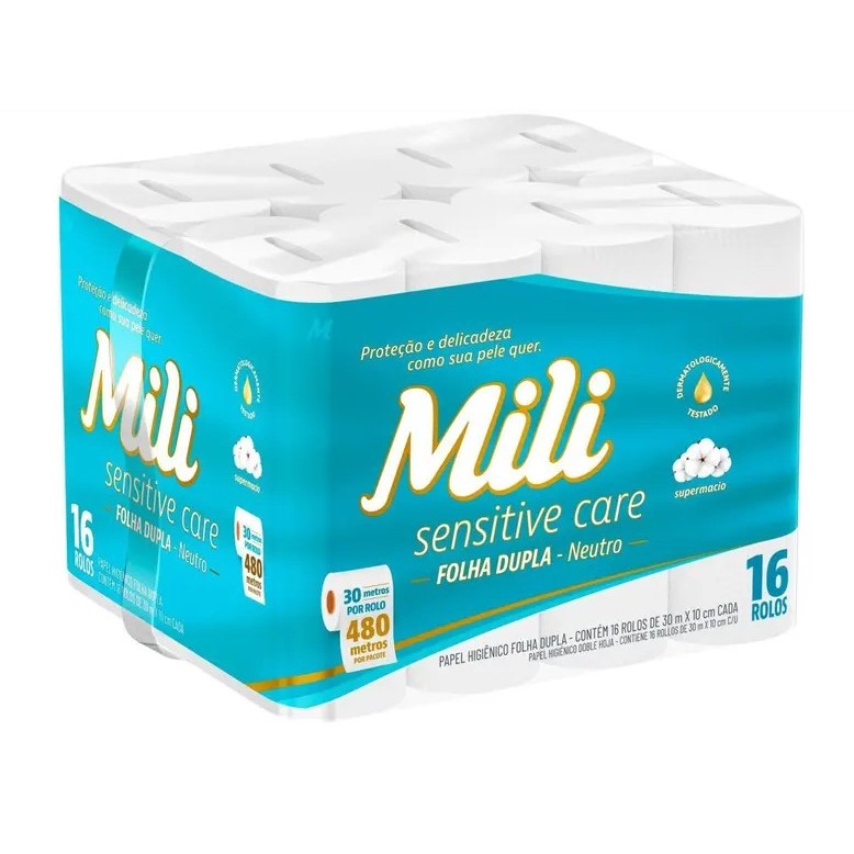 Papel Higiênico Folha Dupla Mili Sensitive Care 16 rolos 30m