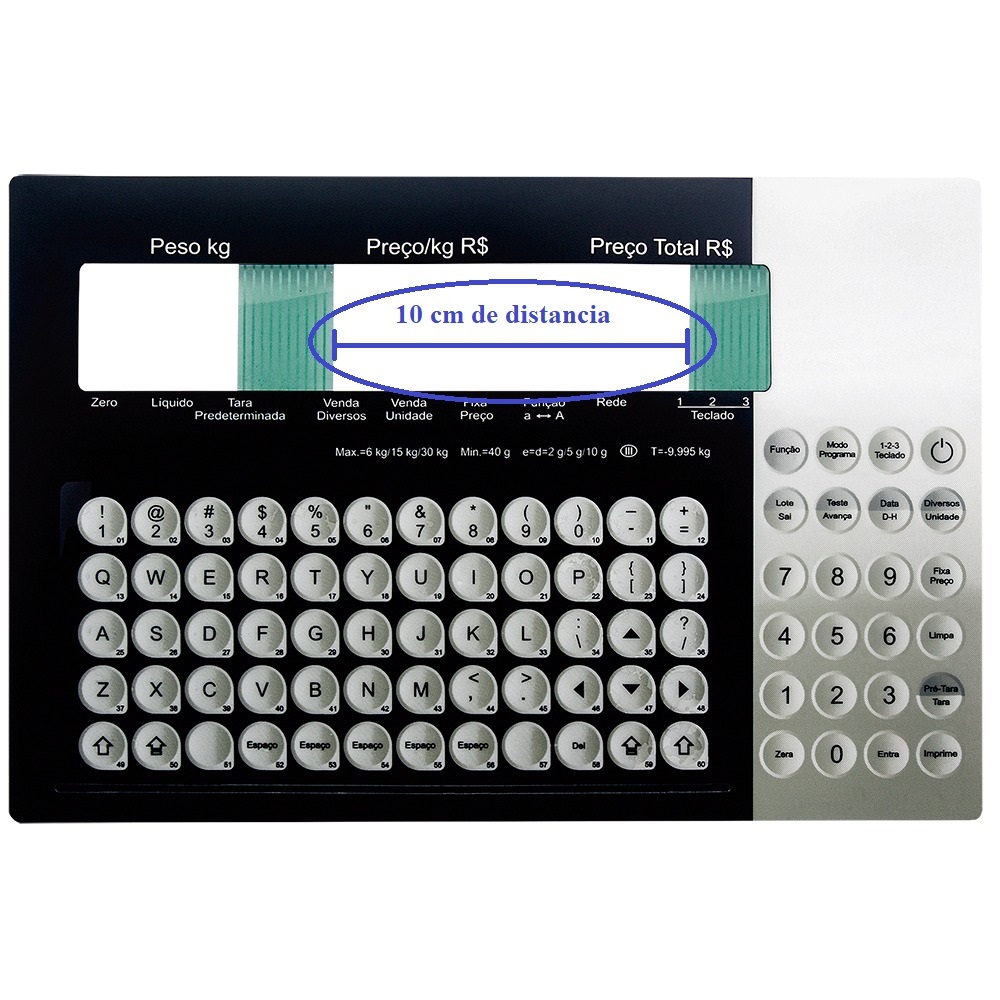 TND Membrana Teclado para Balança Compatível com Toledo Due Prix 4 Prix 5 Prix 6 - Flat 10cm