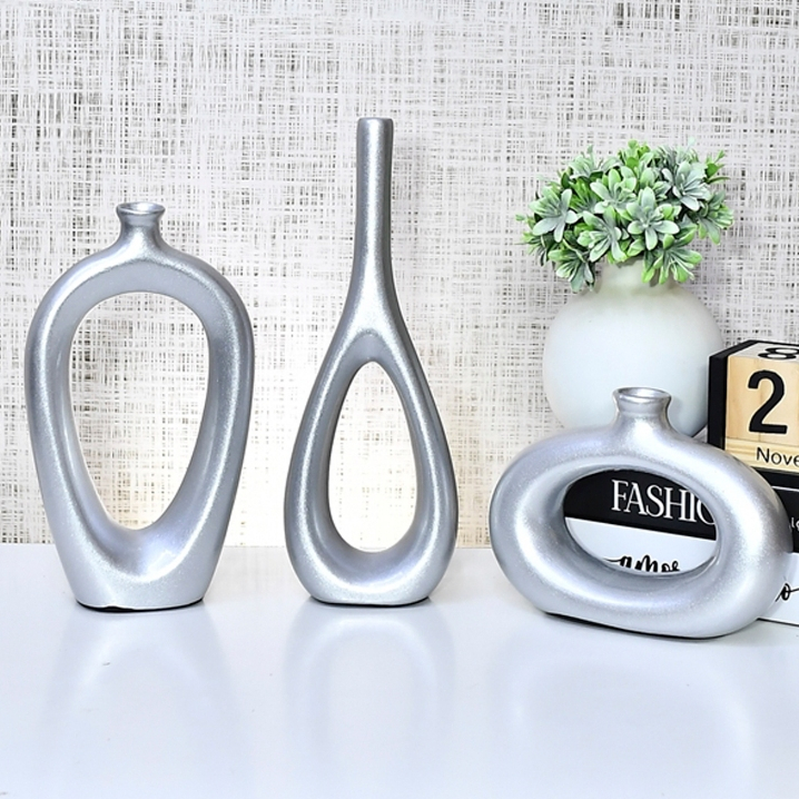 Kit 3 Peças vaso Cerâmica Enfeite Rack Sala Conjunto Completo Decorativa trio de vaso centro de mesa
