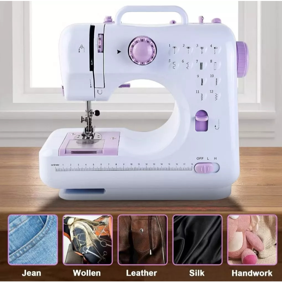 Mini Máquina De Costura Multifuncional Doméstica Com Pedal Portátil Composta de 12 Pontos - Bivolt