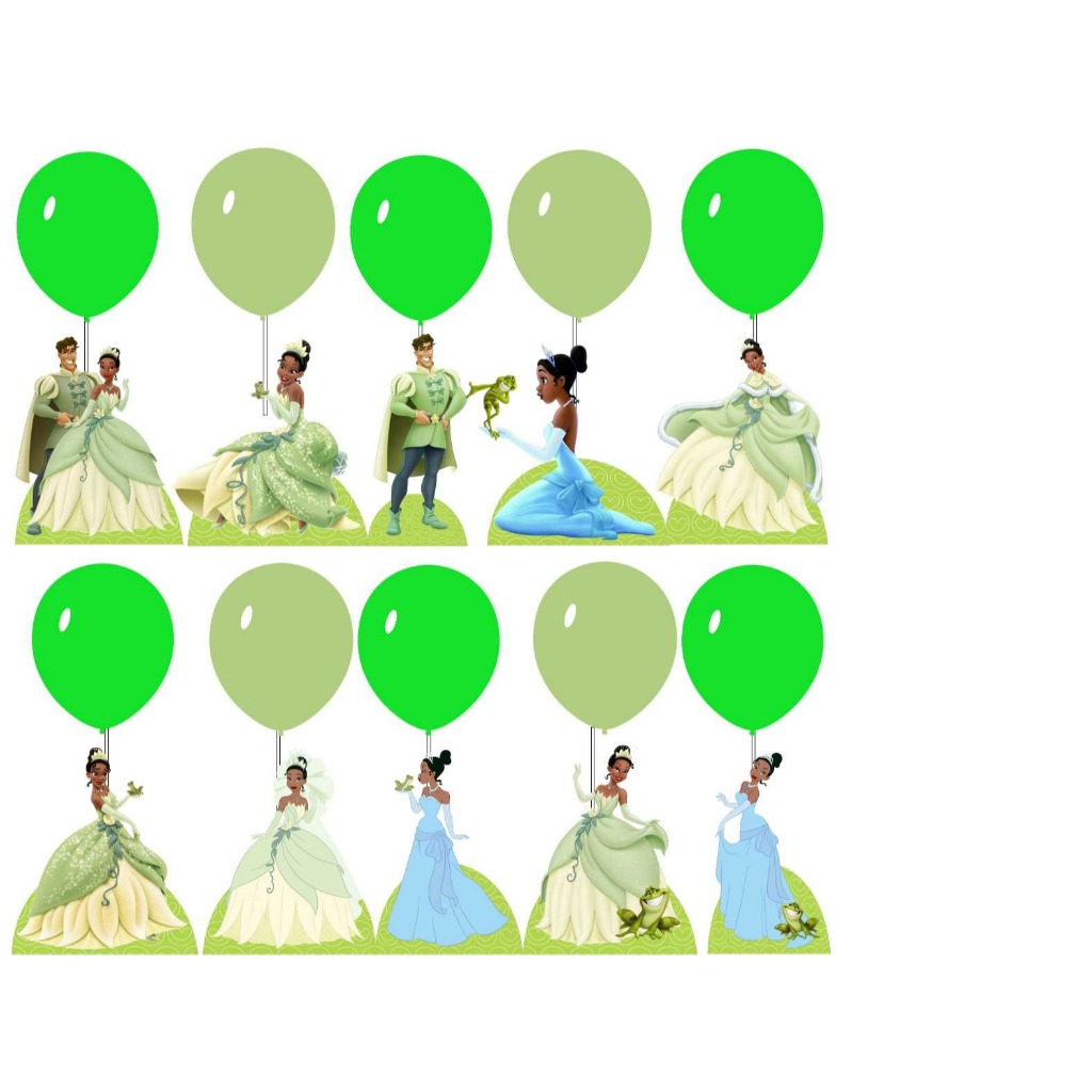 Centro De Mesa Princesa Tiana e o Sapo Para Lembrancinha De Festa kit Display Balão E Haste De MDF