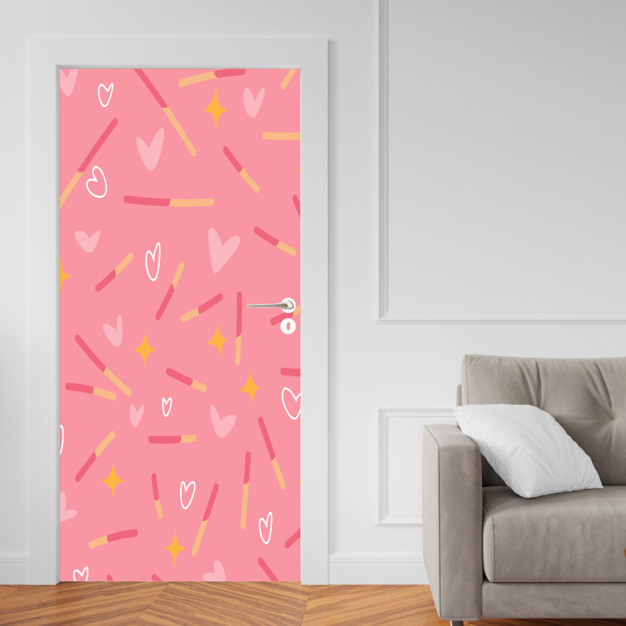 Adesivo para Portas de Madeira ou Vidro Papel de Parede Decoração - CORAÇÕES ROSA 1212