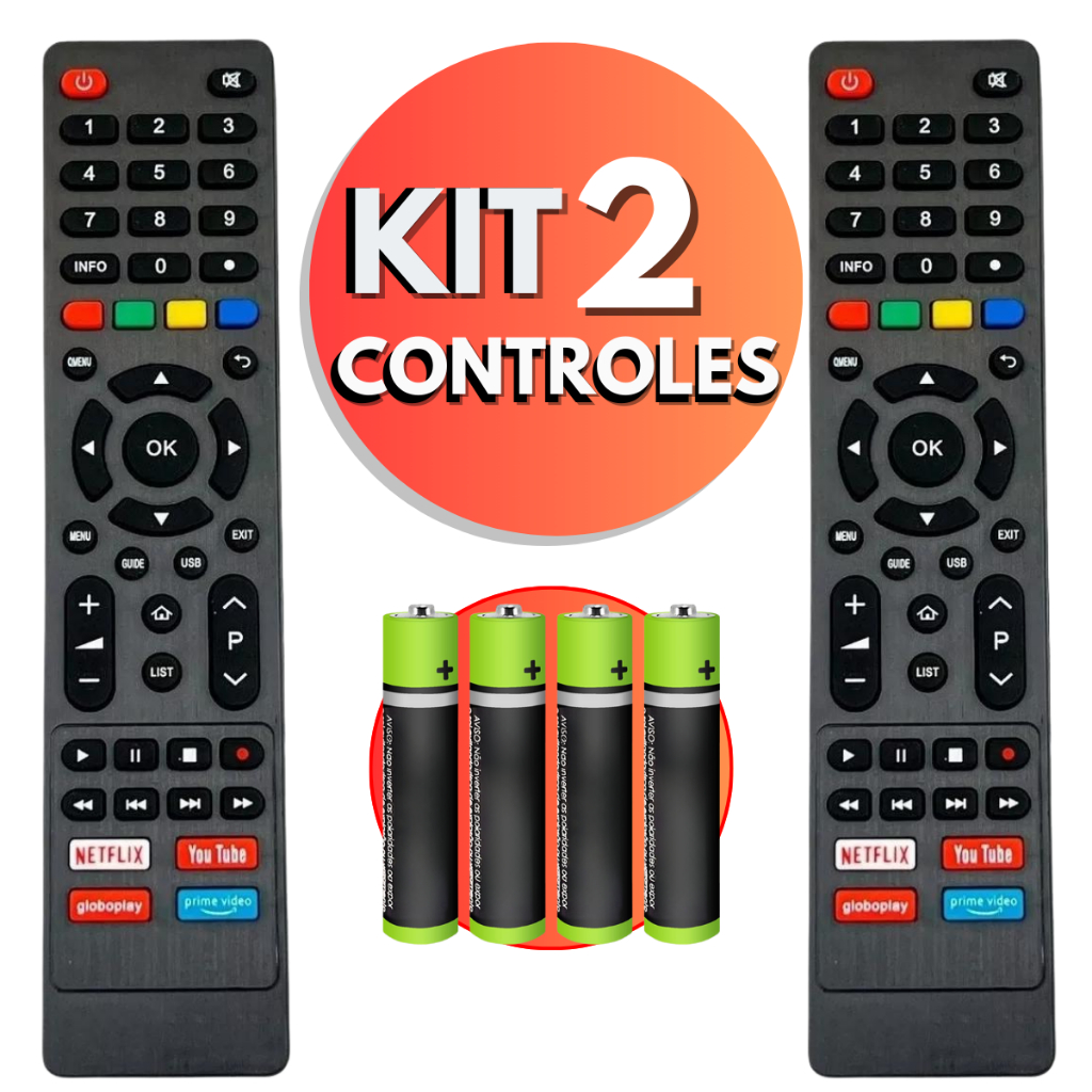 Kit Com 2 Controle Remoto Philco Para Smart Tv 4k LED LCD UHD 32 40 43 50 55 65 Polegadas