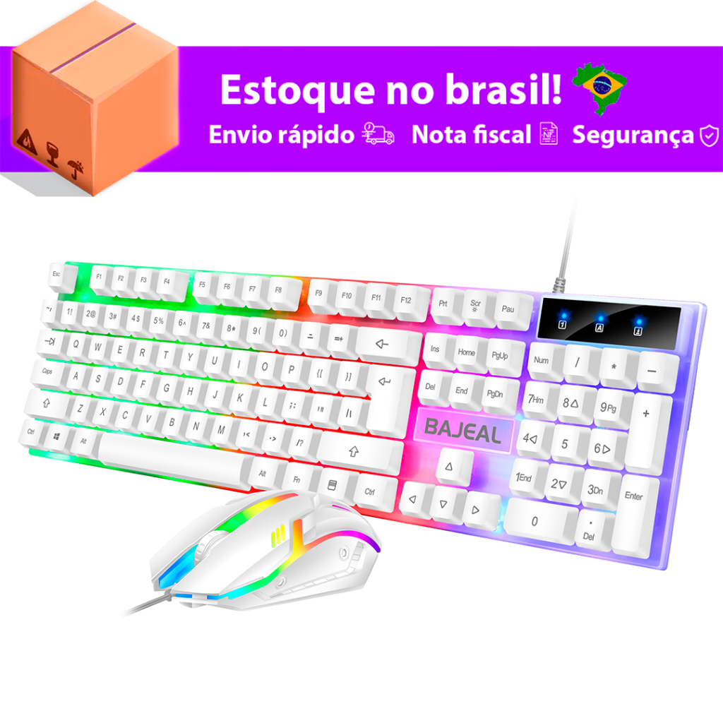 Kit Teclado Mouse Semi Mecânico Rgb LED Gamer Jogo M400/m300 com Fio - Miniatura 2