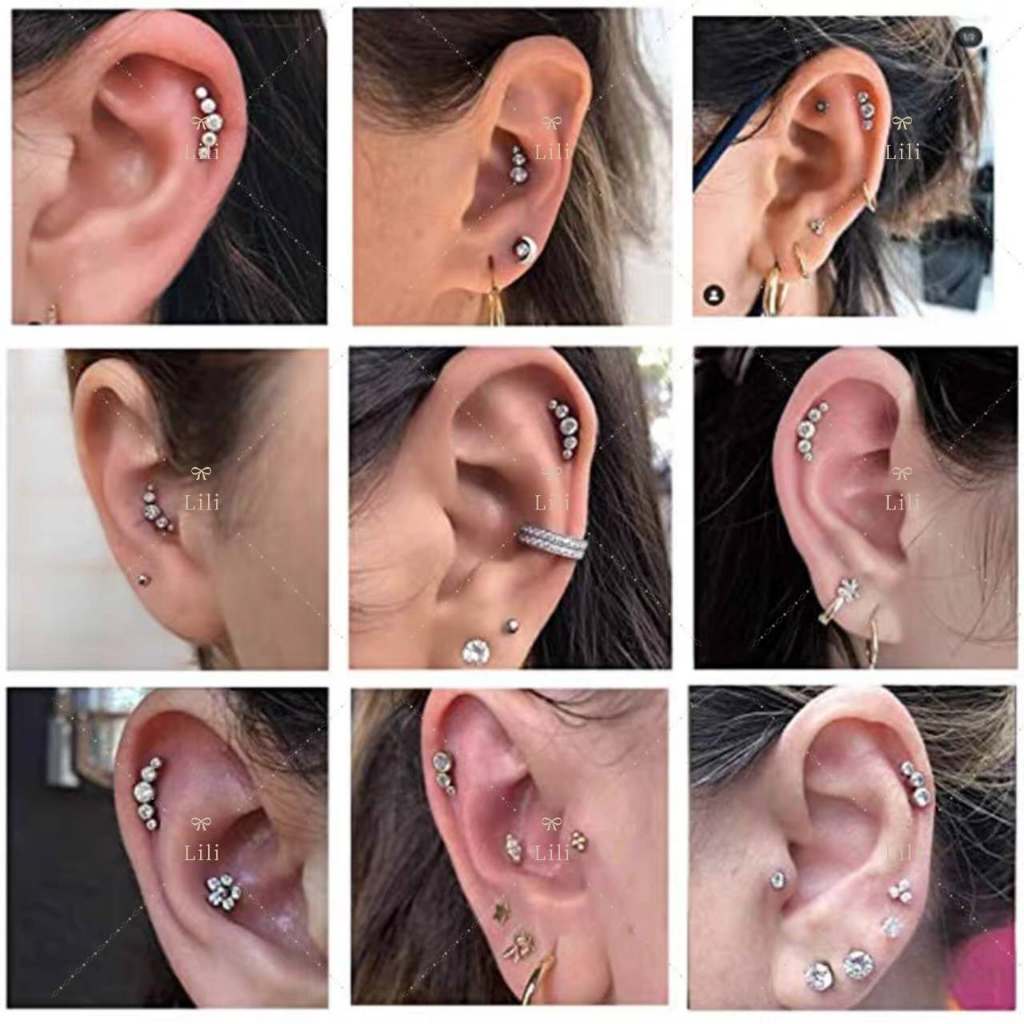 Kit 2 Piercing Minibarbell Aço Cirúrgico 5 Pedras Strass / Conch/tragus/helix — imagem 2 de 2