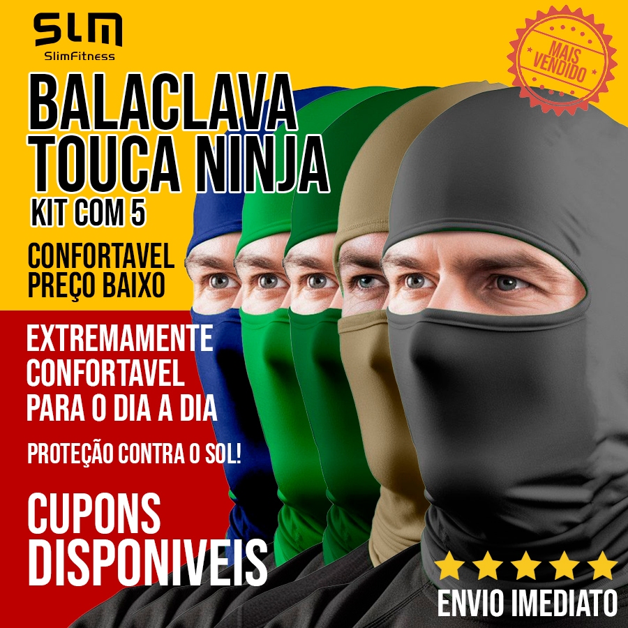 Kit com 5 Balaclava Touca Ninja com proteção UV Motociclista Pesca Ciclismo Militar Frio Moto