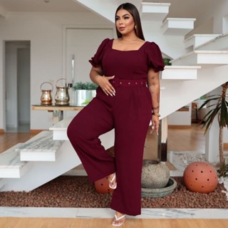 Macacão feminino plus size manga princesa acompanha cinto em Oferta na Shopee