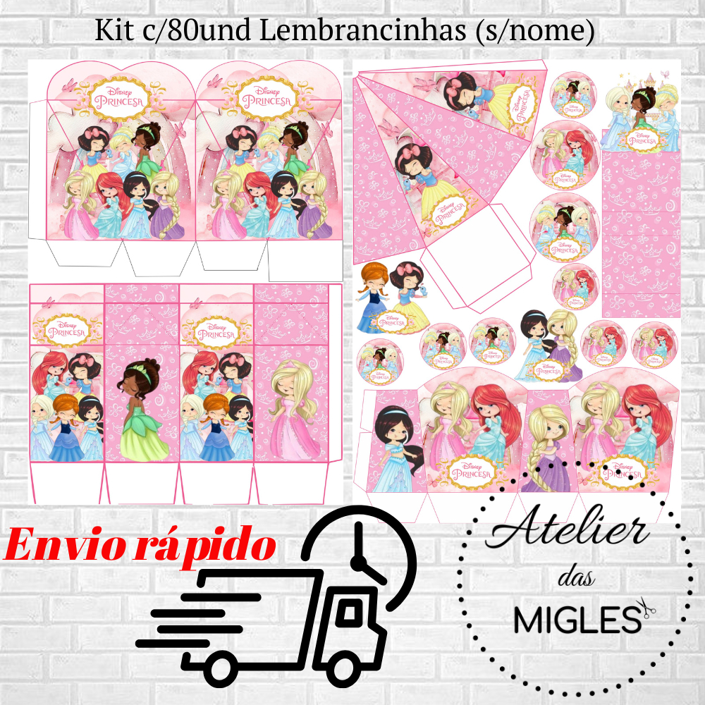 Kit c/80und lembrancinhas PRINCESAS DISNEY AQUARELA (sem nome) - Envio rápido!!! em Oferta na Shopee
