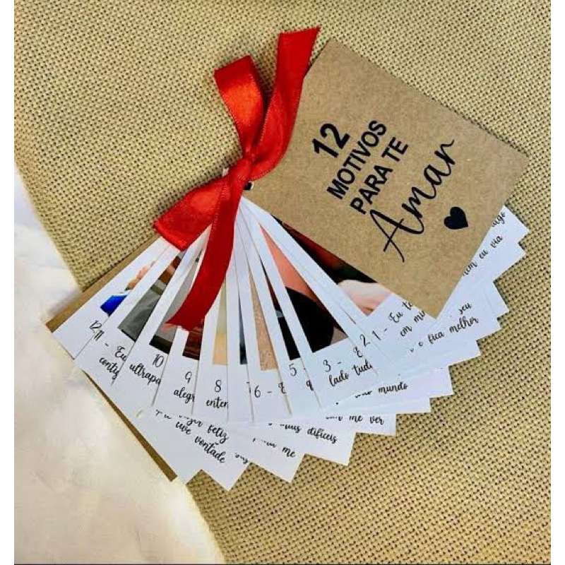 12 motivos para te amar | Mini Fotos Polaro com 12 frases 7,5cmx5,5c Presente Dia dos Namo...