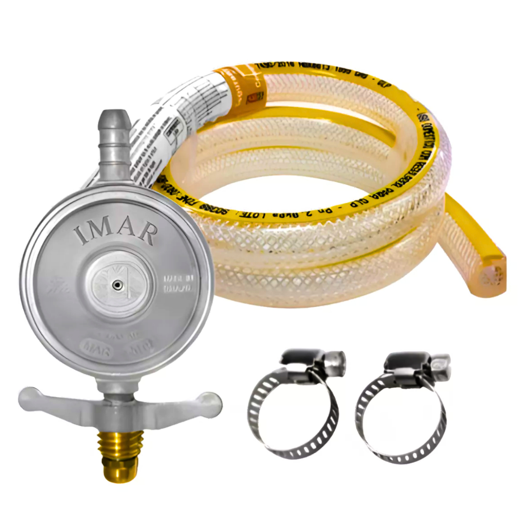 Registro Regulador De Gás Kit Com Mangueira E Abraçadeiras