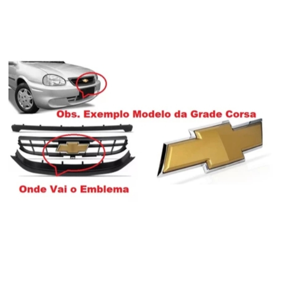 Emblema Grade Radiador Corsa Wind Super Hatch Sedan Classic 1999 Ate 2010 Dourado Grade 3 Partes