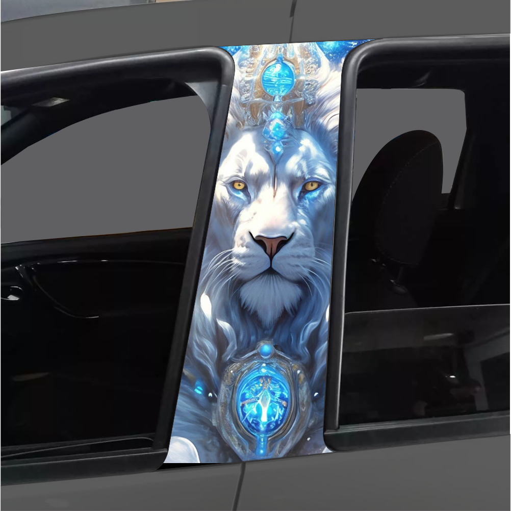 Adesivo de Coluna de Porta Carro Leao Branco pedras azuis em Oferta na Shopee