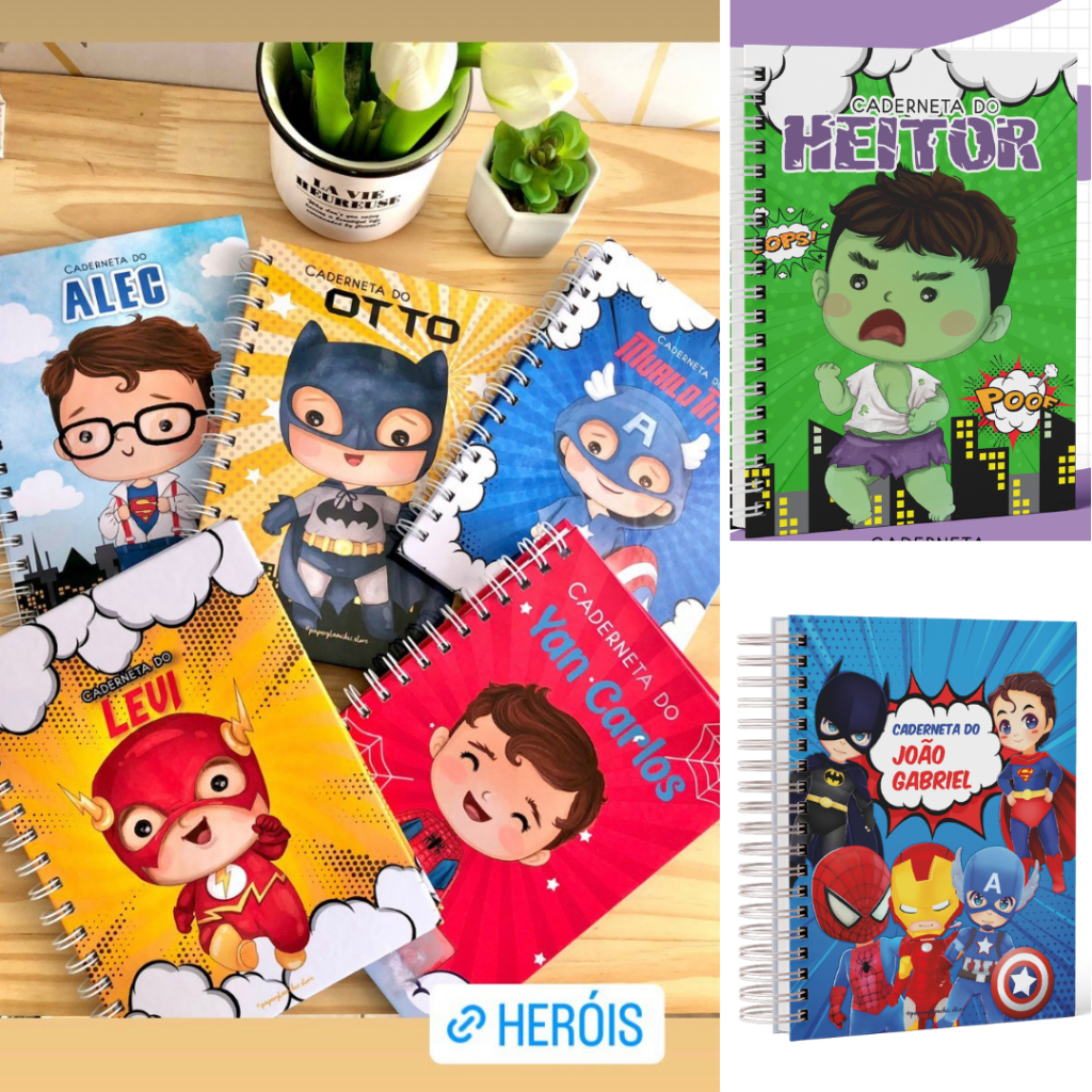 Caderneta de Vacinação/Saúde/Vacina Personalizada com Nome CLEAN - Heróis Meninos