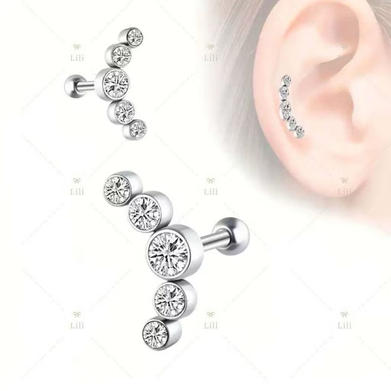 Kit 2 Piercing Minibarbell Aço Cirúrgico 5 Pedras Strass / Conch/tragus/helix