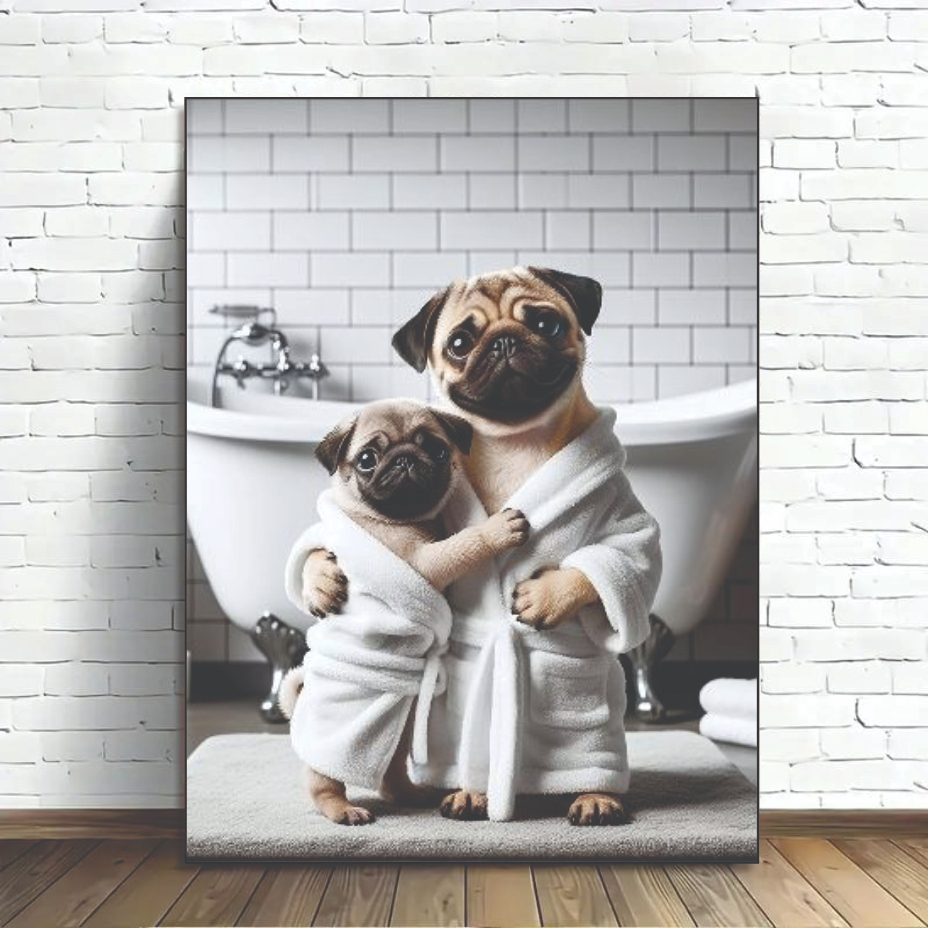 Quadro Decorativo banheiro 1 peça Premiun quadro Pug decoração pet shop consultório veterinário