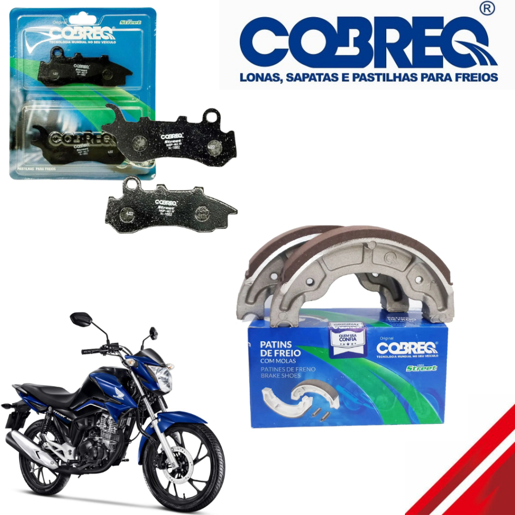 Par de Pastilhas + Patim Lona de Freio Titan Fan 160 - Modelo Original Cobreq em Oferta na Shopee