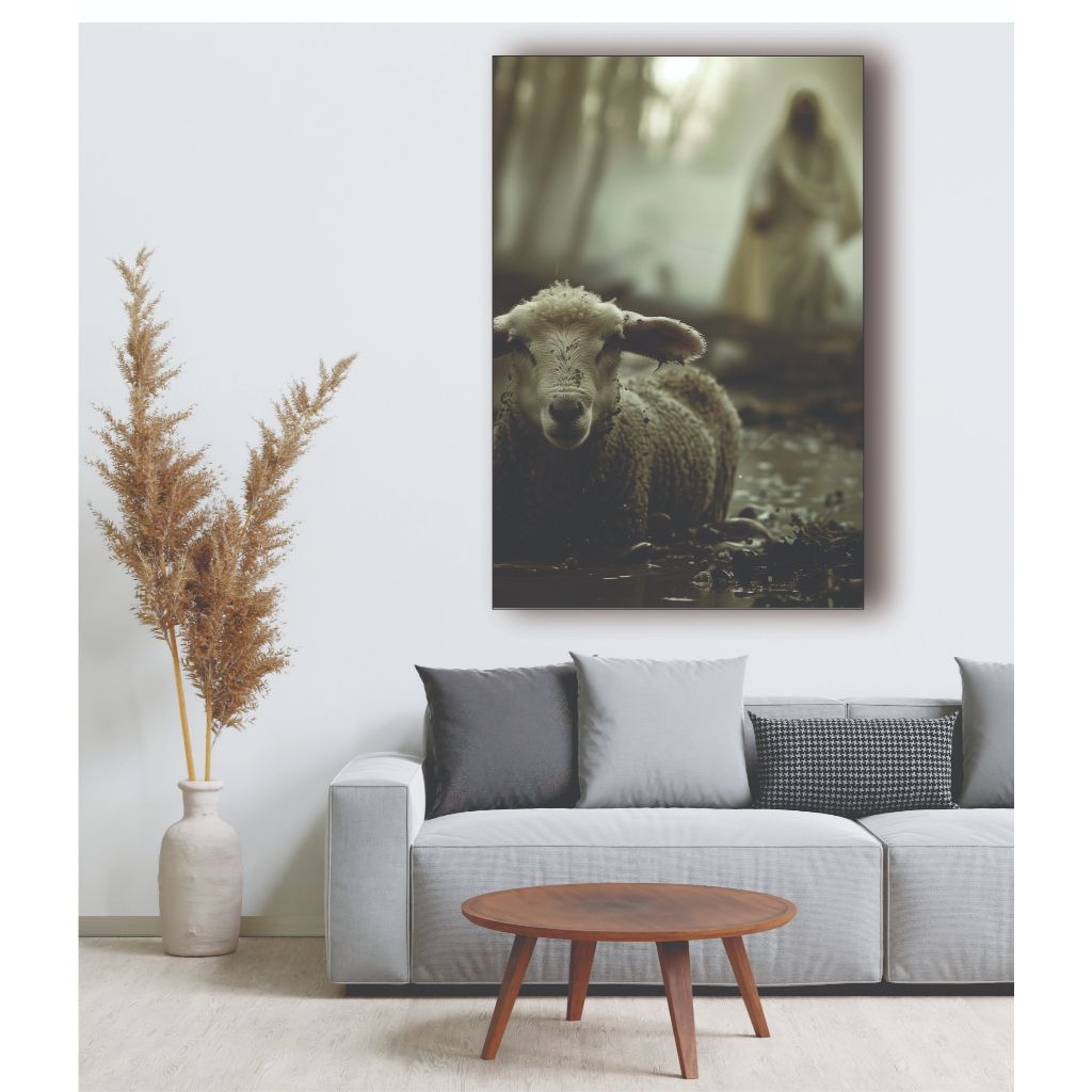 Quadros Decorativo 1 peça Mosaico Cristão Full HD Jesus Em Busca Ovelha Leão De Judá Sala Quarto