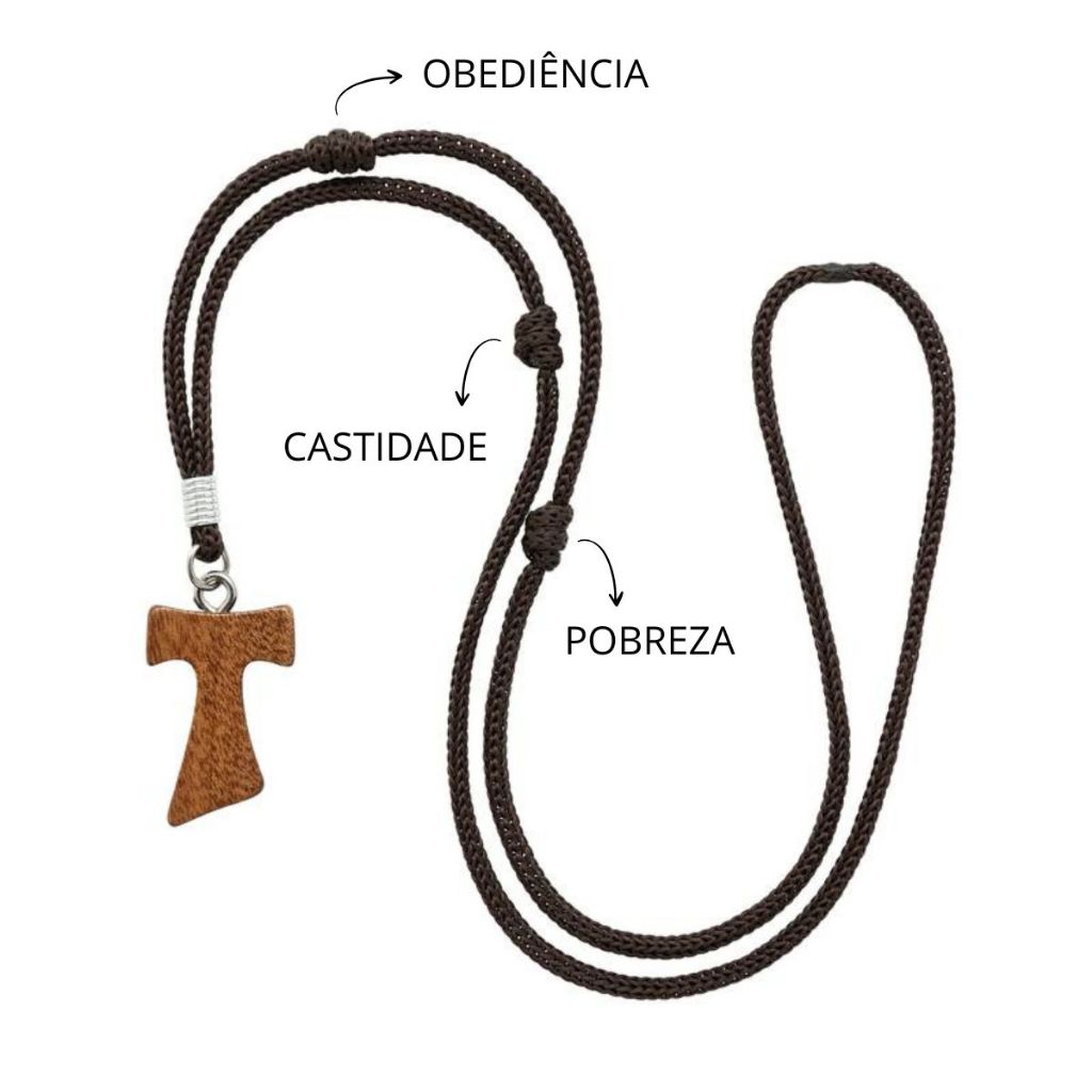Cordão Franciscano Tau Pequeno Grande Colar Católico Compromisso
