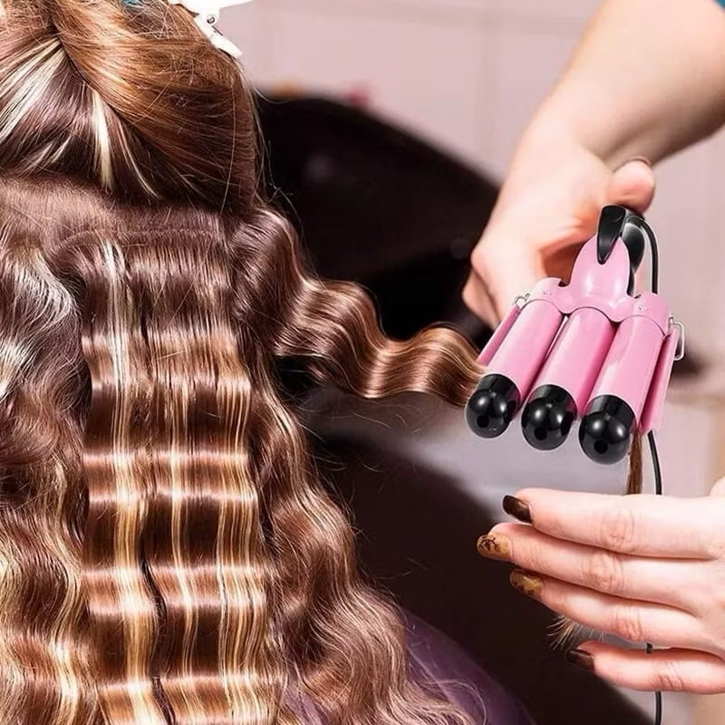 Chapinha Triondas Ondulador Formador Triplo 25mm Modelador de Cachos Onda Cabelo Cerâmica 200°C