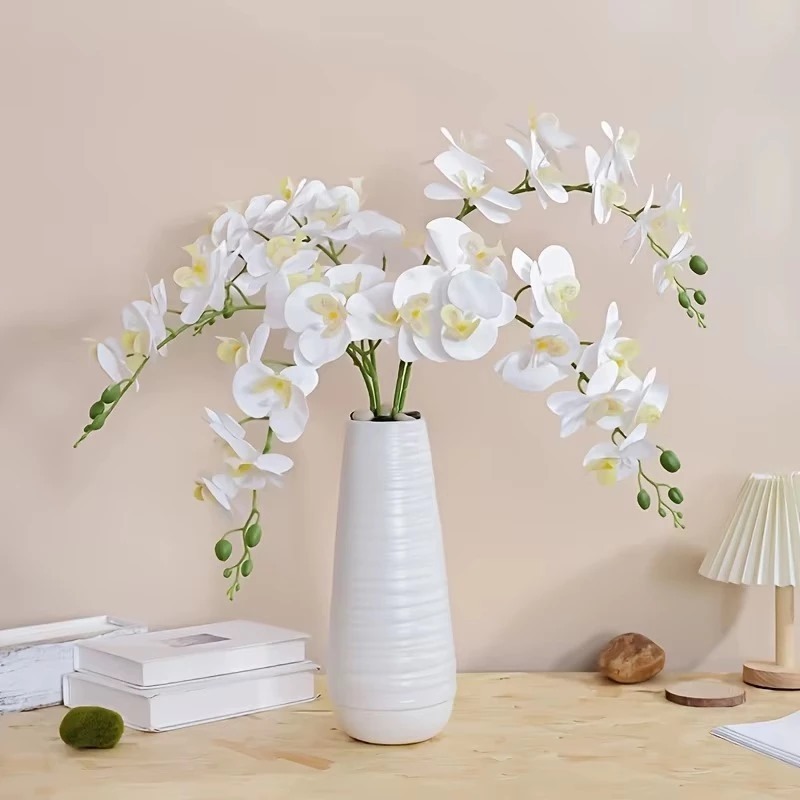 Orquídea Branca Artificial Unitária Para Decoração Vaso Centro De Mesa Espelhado-ZQ800165