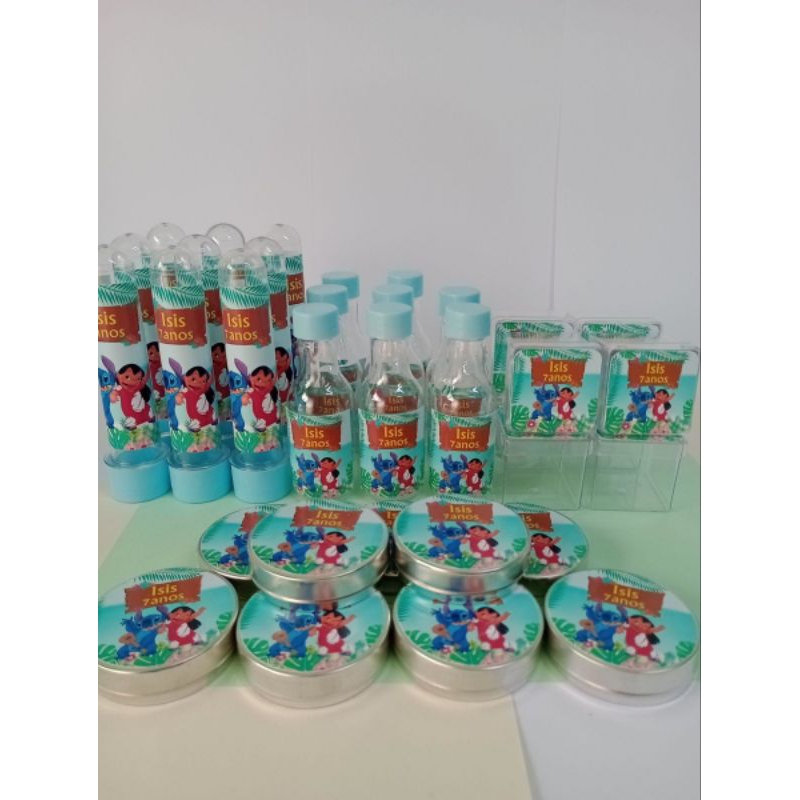 Kit Lilo e Stitch 40 peças Lembrancinhas Personalizadas tubetes latinhas garrafinhas caixa acrílica festa infantil
