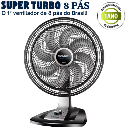 VENTILADOR SUPER TURBO C/ 8 PÁS VTX-40 C/ 3 OPÇÕES DE VELOCIDADE SUPER SILENCIOSO | 127V 150 WATTS.