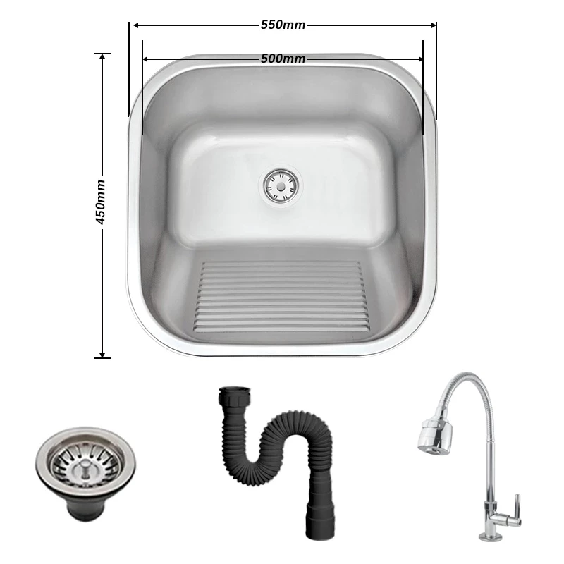 Tanque de Lavanderia em Aço Inox Polido 45/55 x 45cm com Acessórios