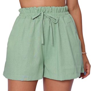Short Feminino em Linho Soltinho e Confortavel Cintura Alta Tamanhos Grandes Ferias Verao Carnaval em Oferta na Shopee