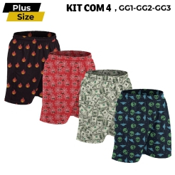 KIT 4 SAMBA CANÇÃO PLUS SIZE ADULTO ESTAMPADO PERSONAGENS MASCULINO