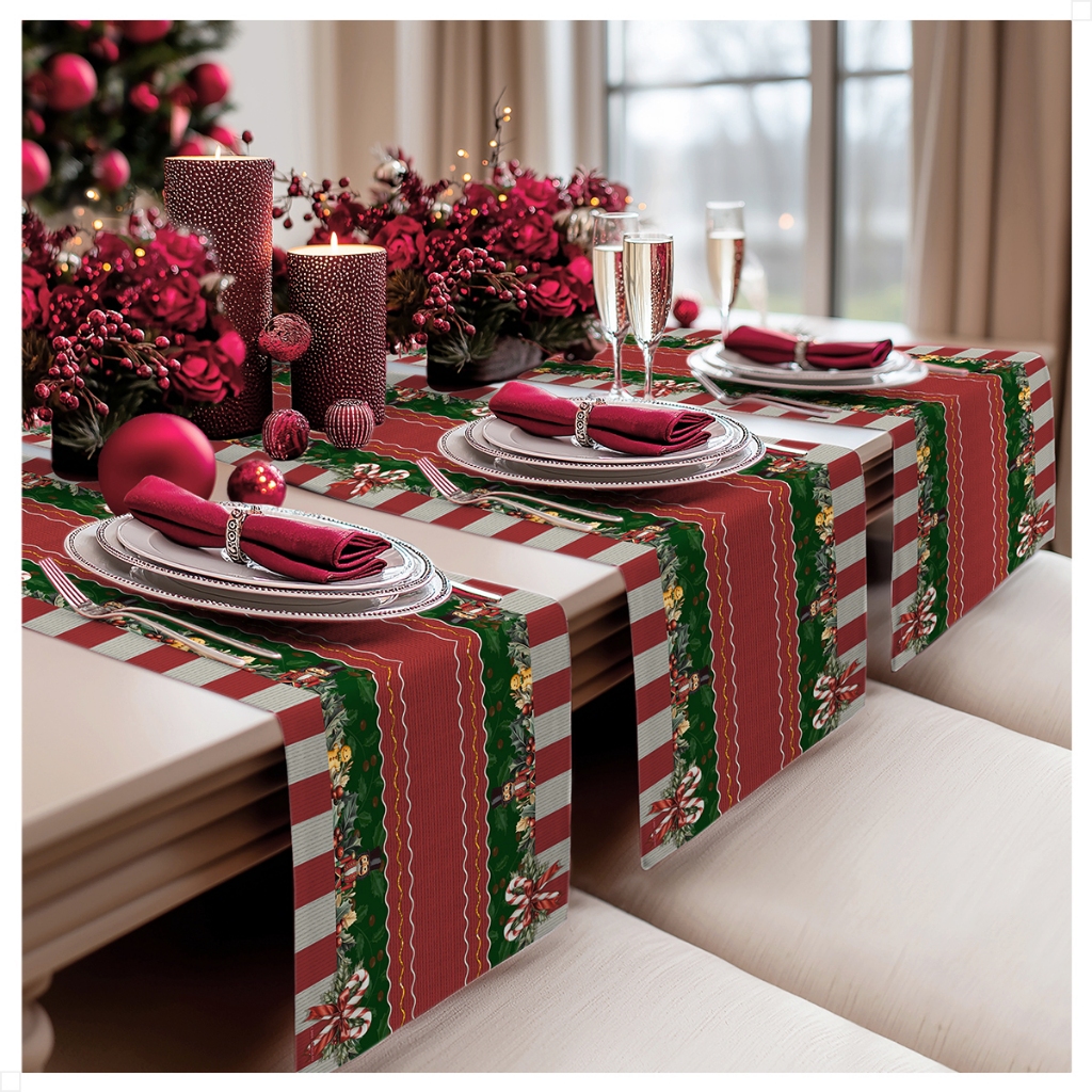 Caminho Trilho de Mesa Decoração Natal Em Tecido 1,40x0,40 - 3 Unidades