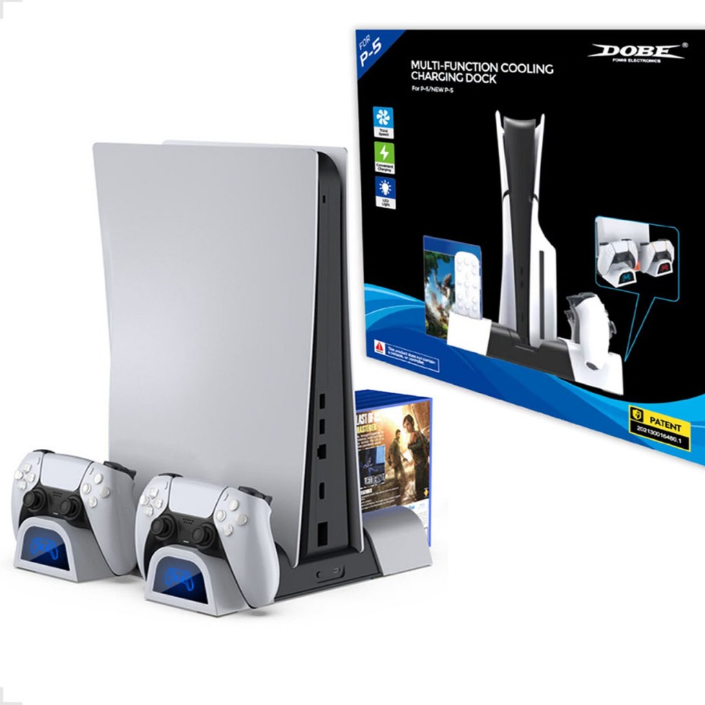 Suporte Multifuncional Base Cooler Carregador Controle Duplo Slots Compatível Com Ps5 e Ps5 Slim