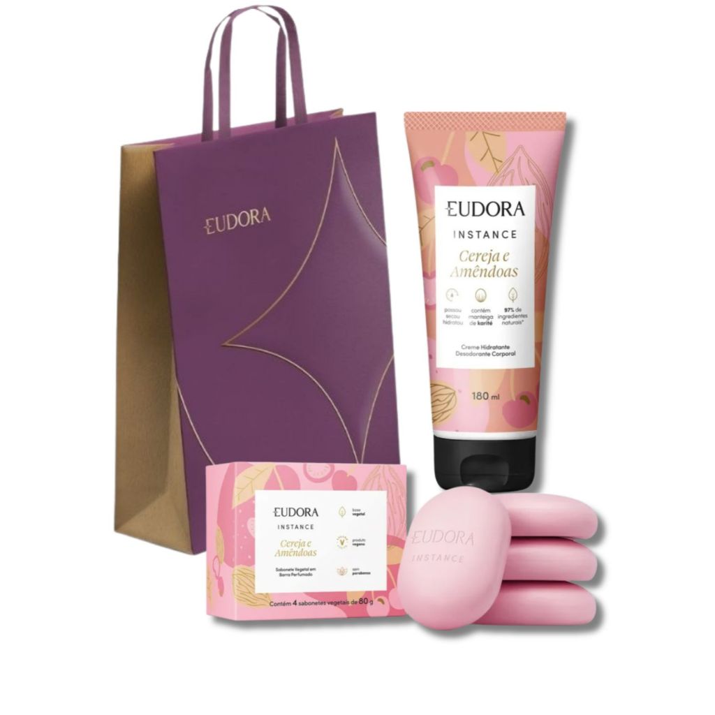 Presente barato Feminino Eudora - Kit Cereja e Amendoas Hidratante Corporal e Sabonete Com Sacola em Oferta na Shopee